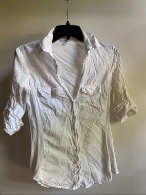 James Perse White Women's Button-Down Shirt 100% Cotton